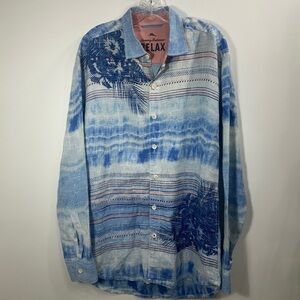 Tommy Bahama  Men’s 100% linen Blue and White button down Shirt Large